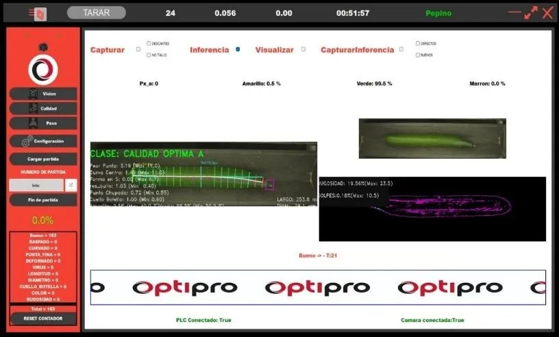 Pantalla del operario con clase y métricas